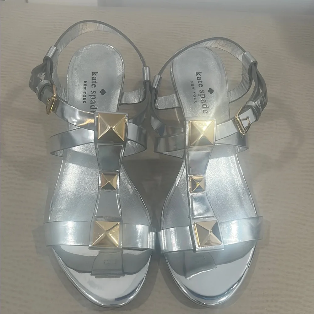 Kate Spade New York Silver Sandals with Gold Accents - Picture 2 of 13